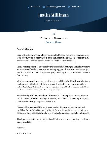 Sales Director Cover Letter Example Sales Director Cover Letter Example