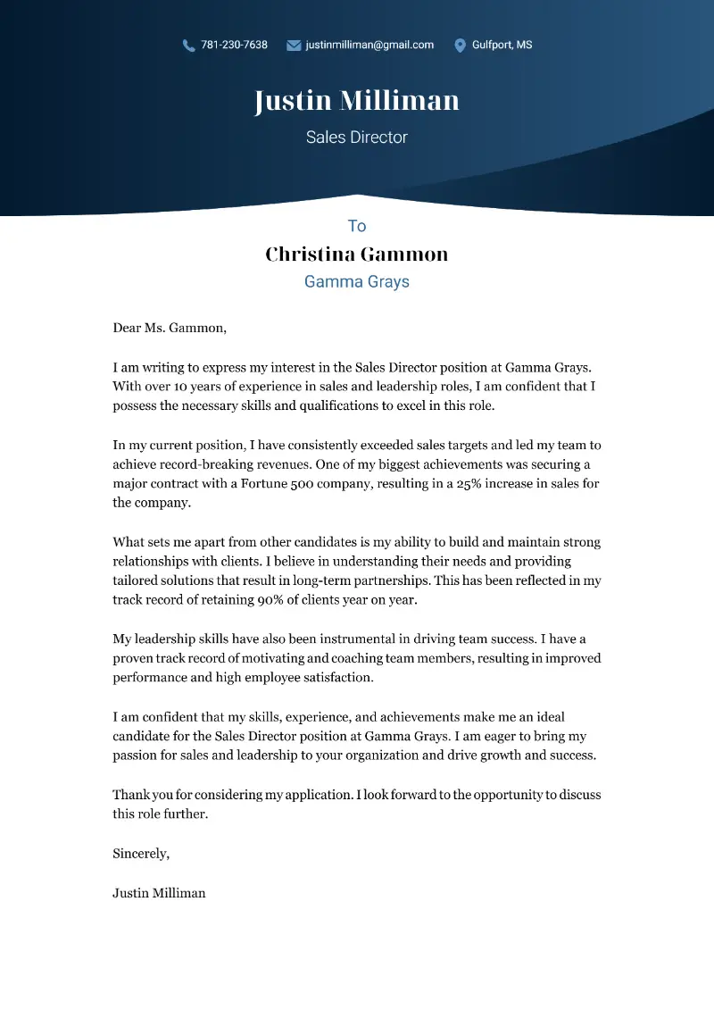 Sales Director Cover Letter