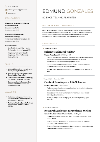 Science Technical Writer Resume Science Technical Writer Resume