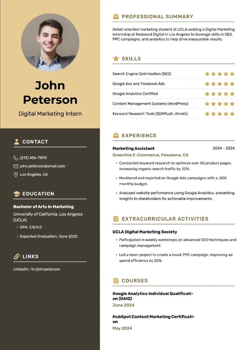 Impressive Marketing Intern Resume (with Examples)