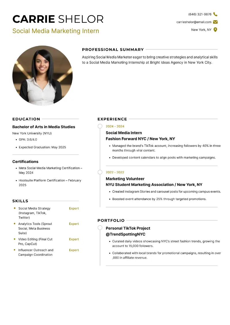 Social Media Marketing Intern Resume Social Media Marketing Intern Resume