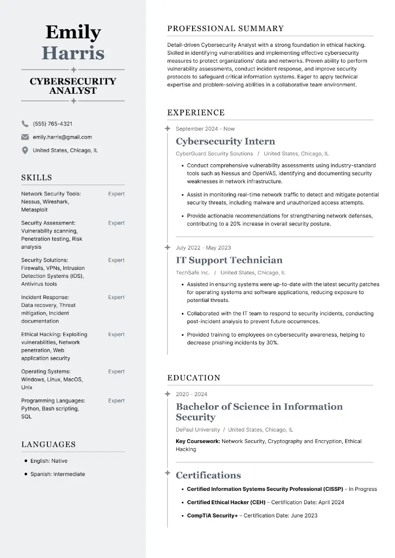 Cybersecurity Analyst Resume