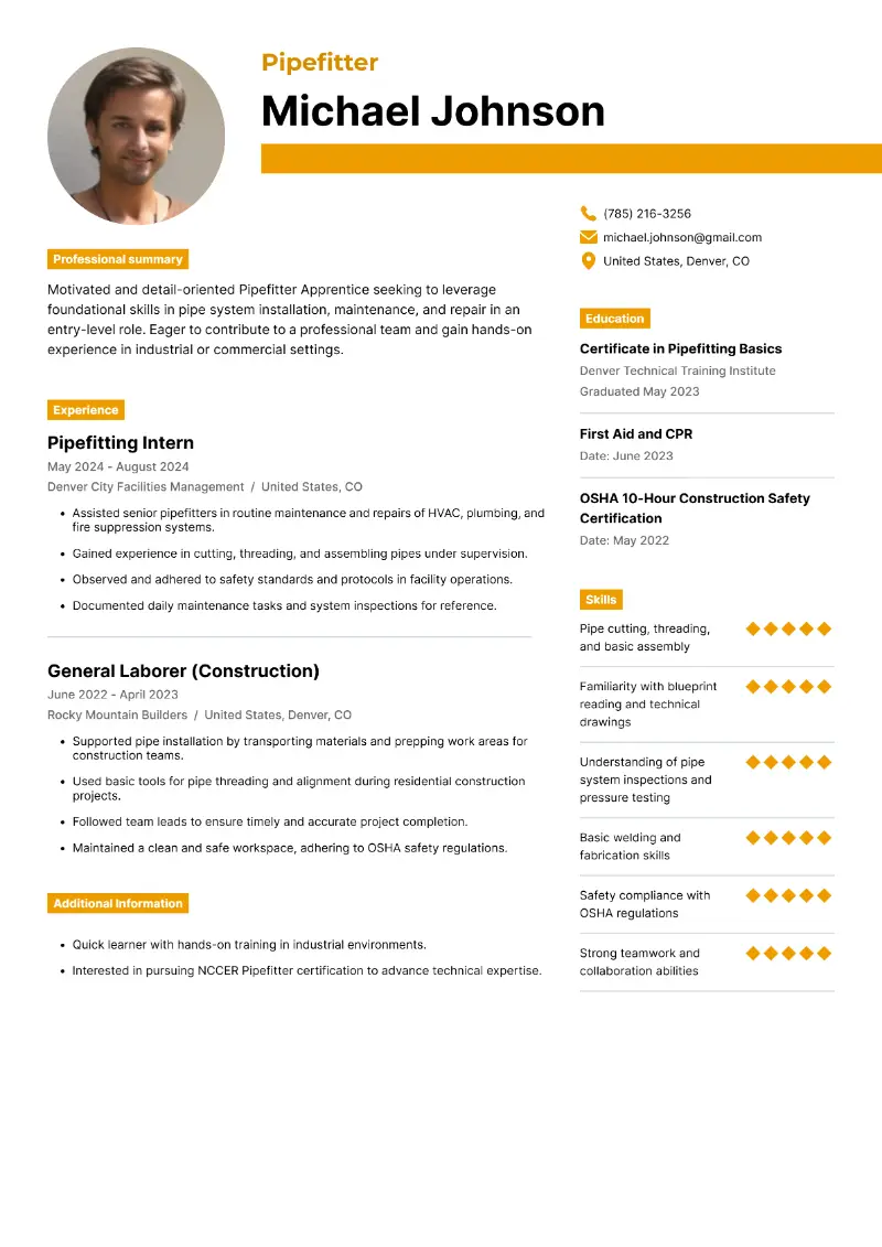 Pipefitter Resume