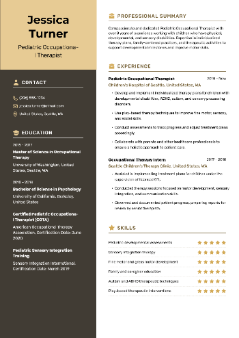 Pediatric Occupational Therapist Resume
