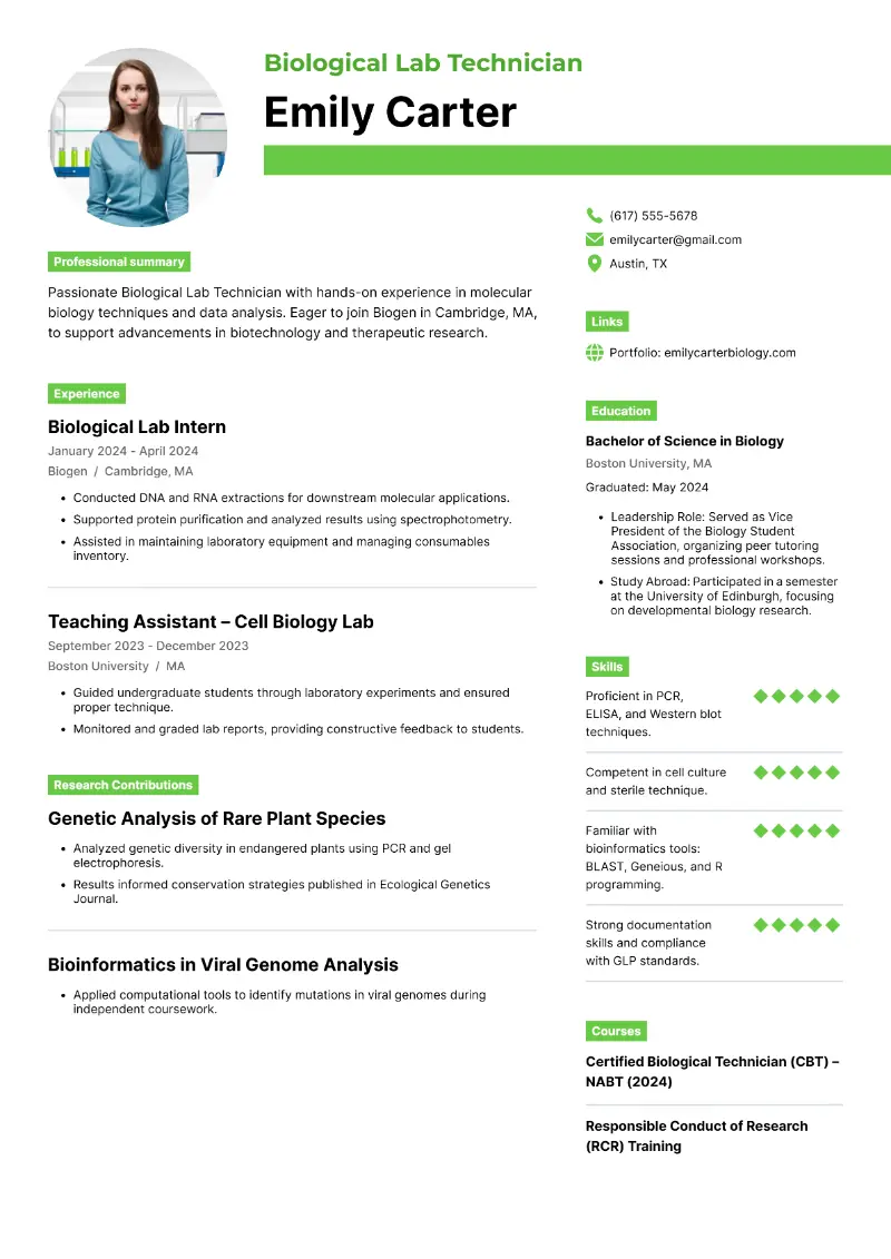 Biological Lab Technician Resume Biological Lab Technician Resume