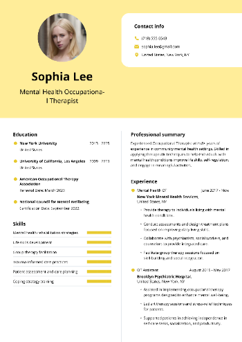Mental Health Occupational Therapist Resume