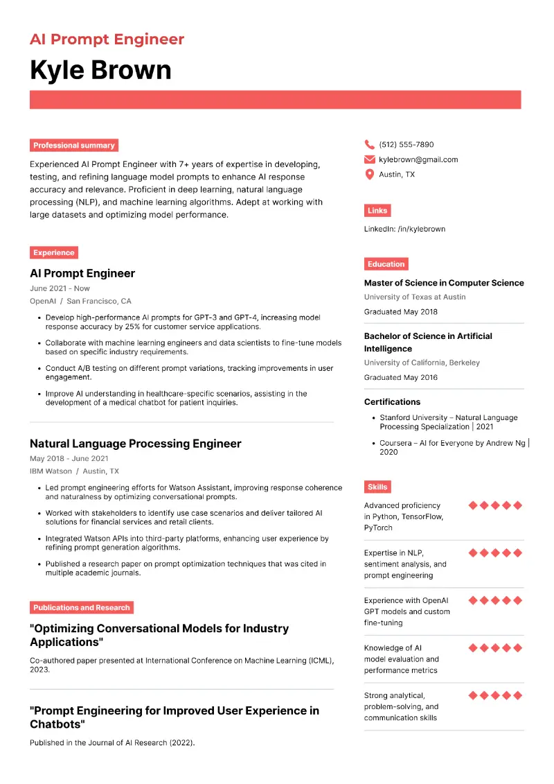 Prompt Engineering Resume Examples and Tips for 2025