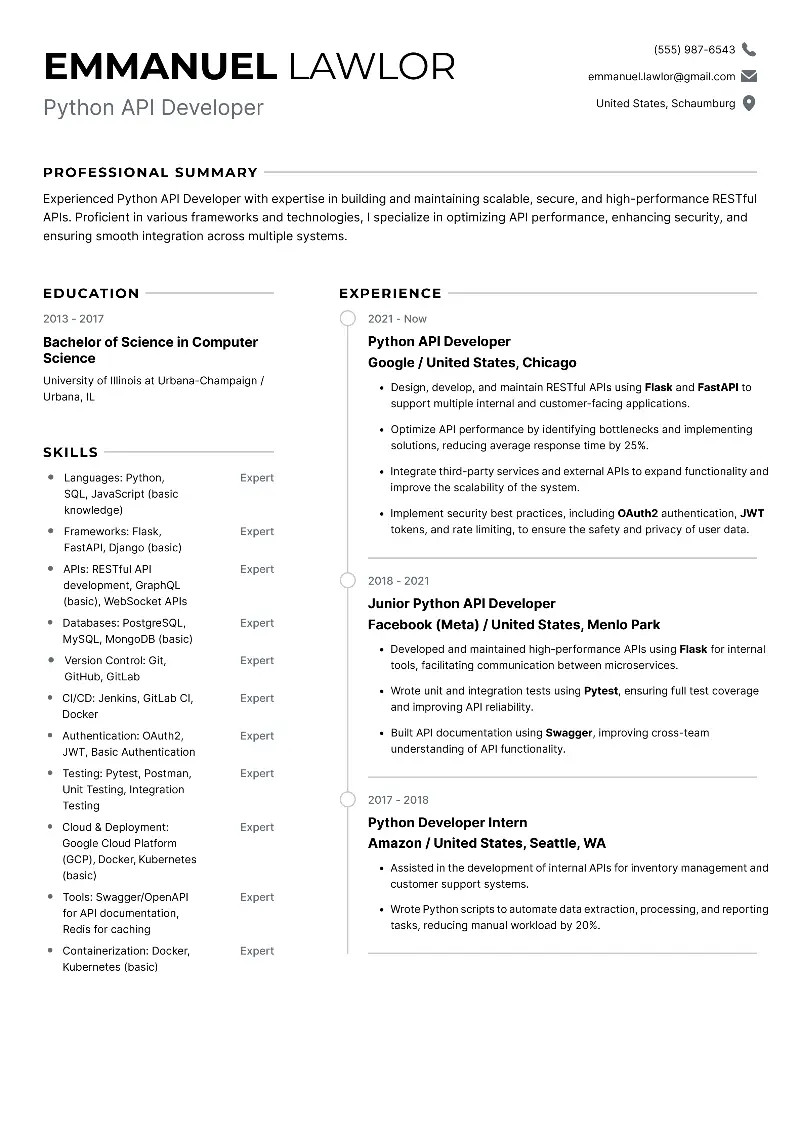 Python API Developer Resume Python API Developer Resume