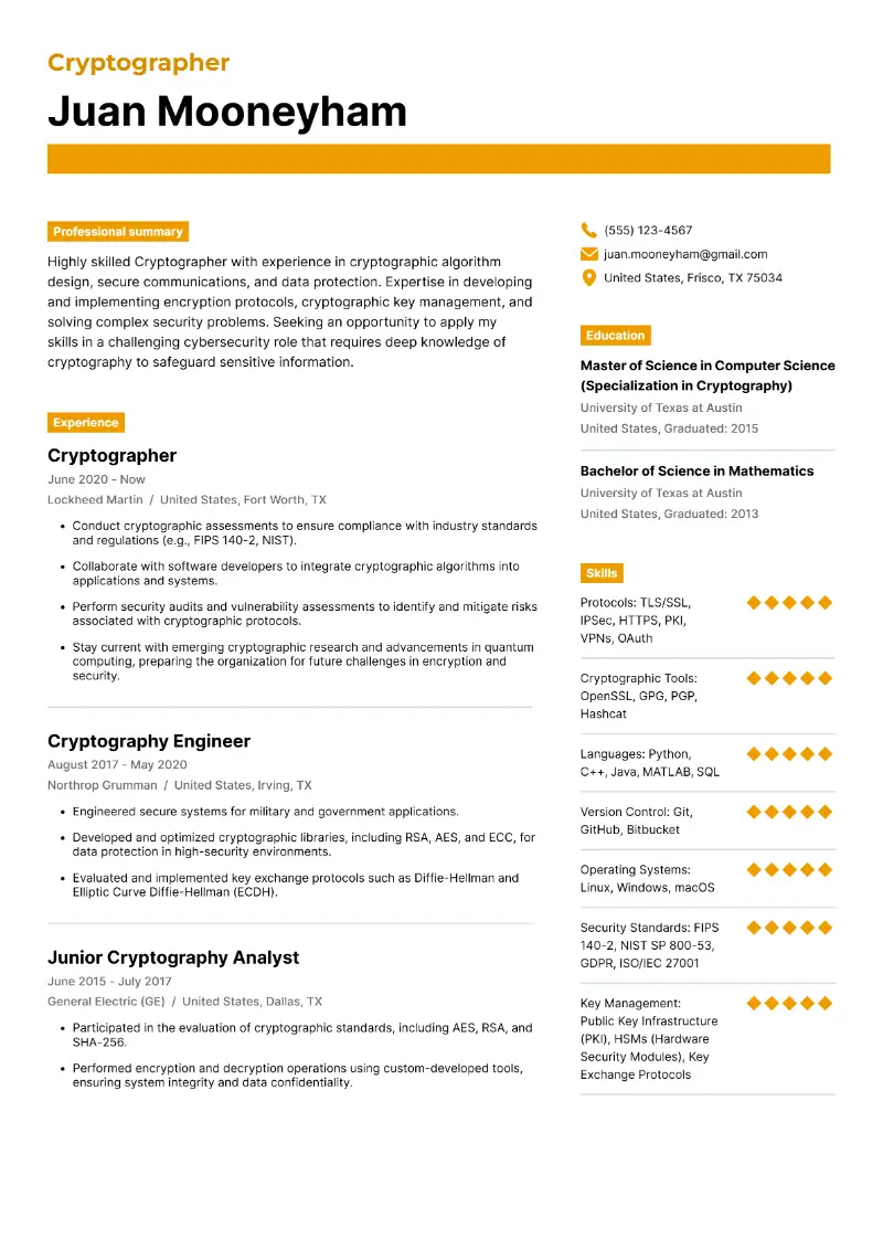 Cryptographer Resume Cryptographer Resume