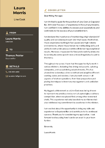 Line Cook Cover Letter Example Line Cook Cover Letter Example