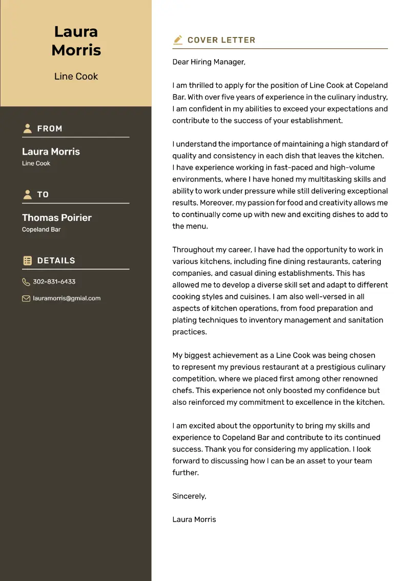 Line Cook Cover Letter Line Cook Cover Letter