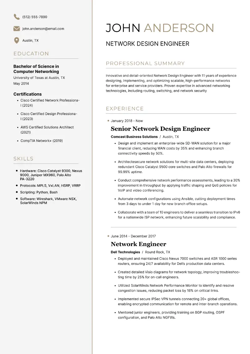 Network Design Engineer Resume Network Design Engineer Resume