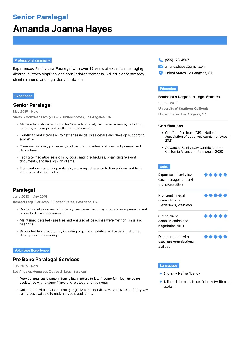 Senior Paralegal Resume Examples & Samples for 2025