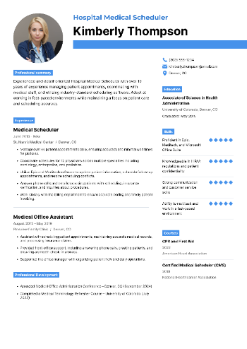 Hospital Medical Scheduler Resume Hospital Medical Scheduler Resume