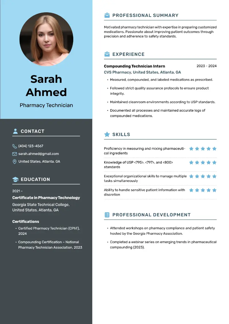 3 Entry-Level Pharmacy Technician Resume Examples for 2025