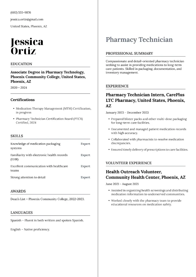 Pharmacy Technician Resume