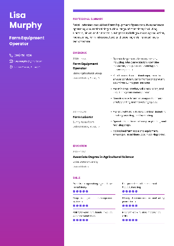 Farm Equipment Operator Resume Farm Equipment Operator Resume