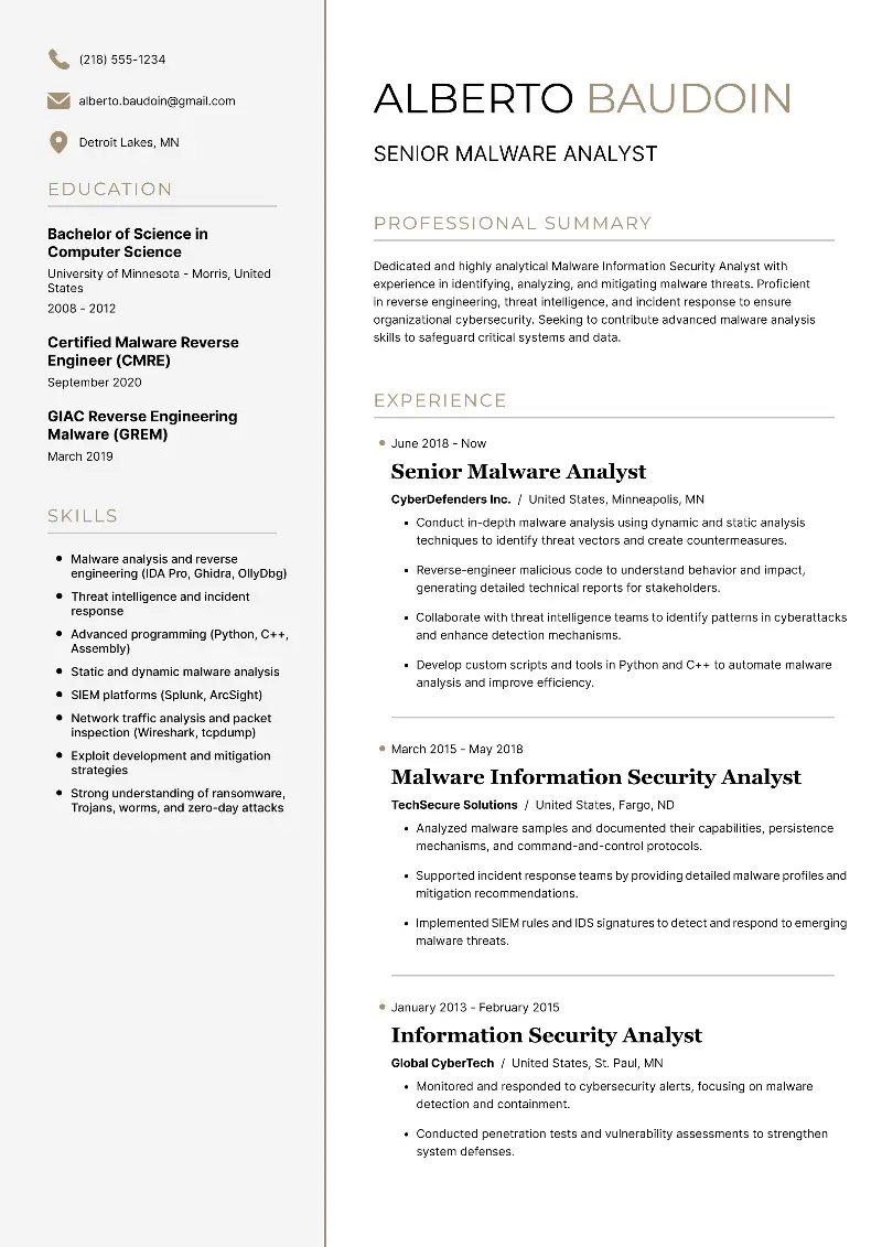 Senior Malware Analyst Resume Senior Malware Analyst Resume