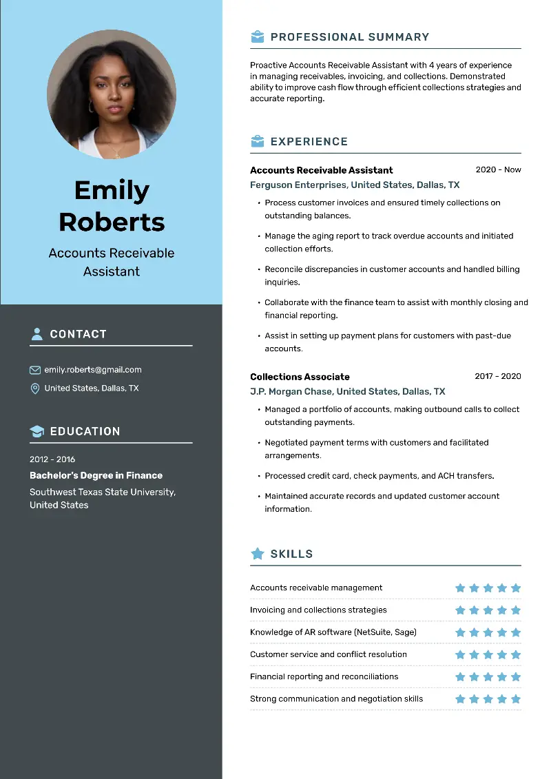 Accounts Receivable Assistant Resume