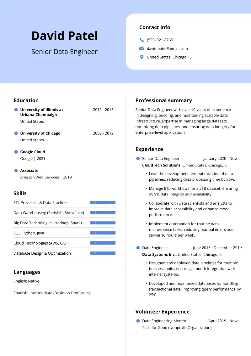 Senior Data Engineer  Resume
