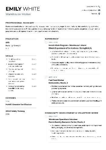 Warehouse Worker Resume Warehouse Worker Resume