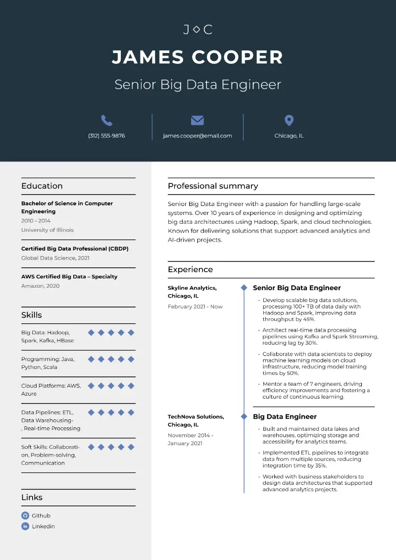 Senior Big Data Engineer Resume Senior Big Data Engineer Resume