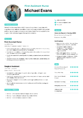 First Assistant Nurse Resume First Assistant Nurse Resume