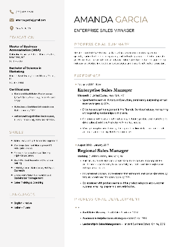 Enterprise Sales Manager  Resume