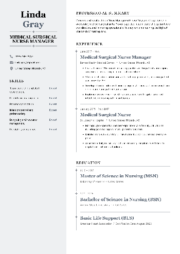 Medical Surgical Nurse Manager Resume
