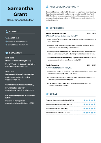 Senior Financial Auditor Resume Senior Financial Auditor Resume
