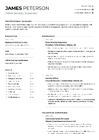Patrol Security Supervisor Resume Patrol Security Supervisor Resume