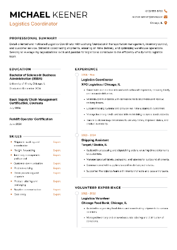 Logistics Coordinator Resume Logistics Coordinator Resume
