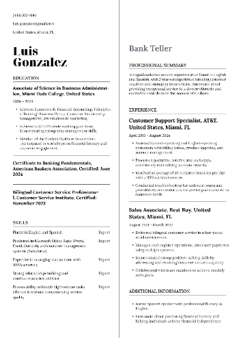 Bank Teller Resume Bank Teller Resume