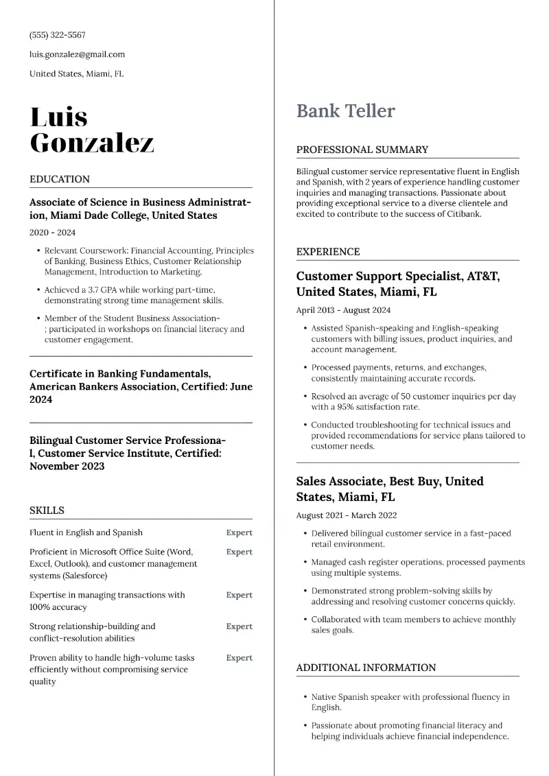 Bank Teller Resume Bank Teller Resume