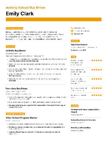 Activity School Bus Driver Resume Activity School Bus Driver Resume