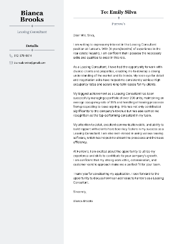 Leasing Consultant Cover Letter Sample Leasing Consultant Cover Letter Sample