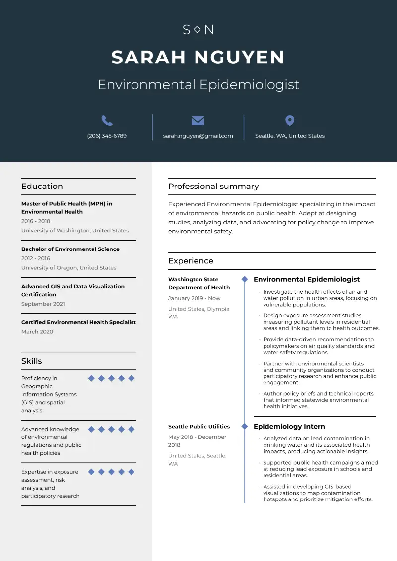 Environmental Epidemiologist Resume Environmental Epidemiologist Resume