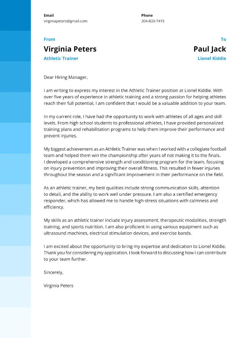 Athletic Trainer Cover Letter