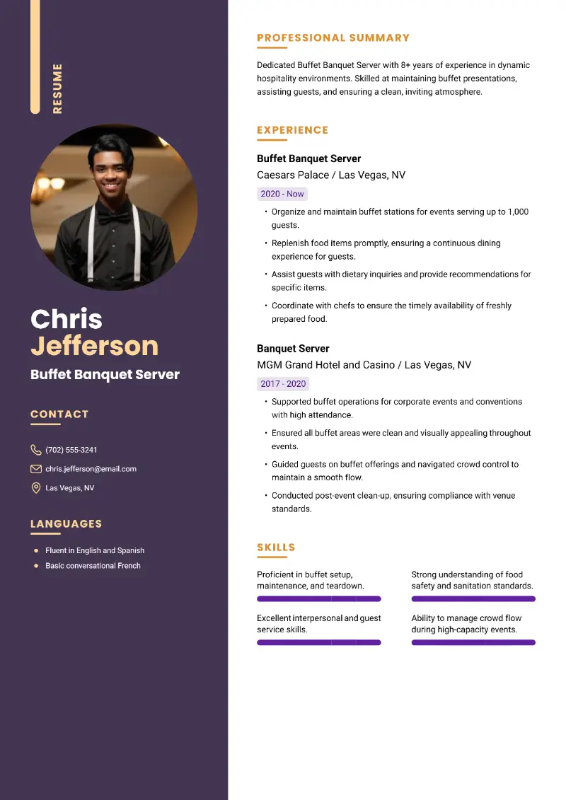 Buffet Banquet Server Resume Buffet Banquet Server Resume