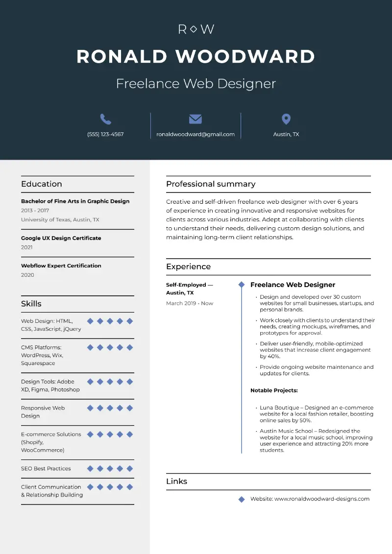 Web Designer Resume Examples, Elements, and Skills for 2025