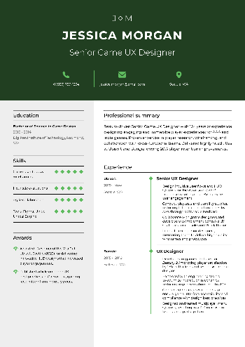 Senior Game UX Designer Resume
