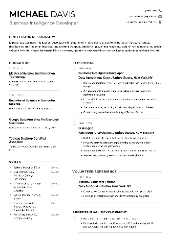 Business Intelligence Developer Resume