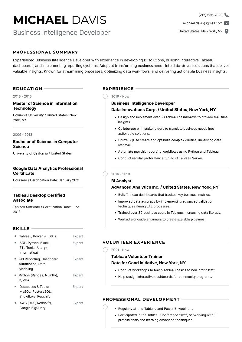 Business Intelligence Developer Resume Business Intelligence Developer Resume