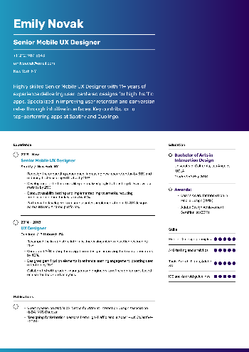 Senior Mobile UX Designer Resume