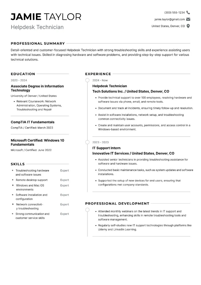 Entry-Level Technical Support Resume Examples for 2025