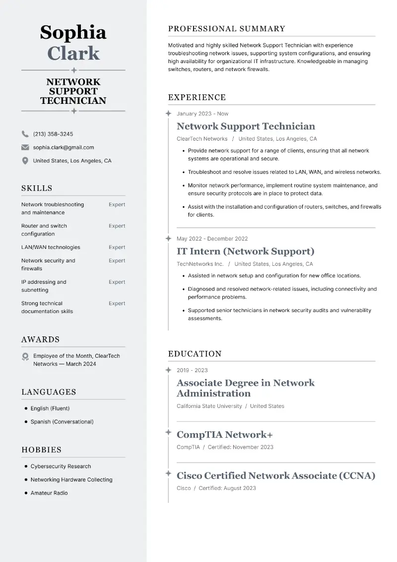 Network Support Technician Resume  Network Support Technician Resume