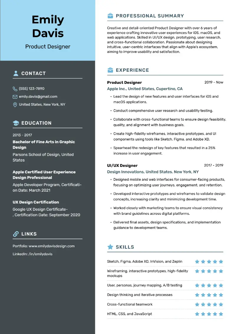 Product Designer Resume Product Designer Resume