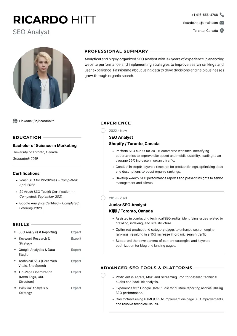 SEO Analyst Resume
