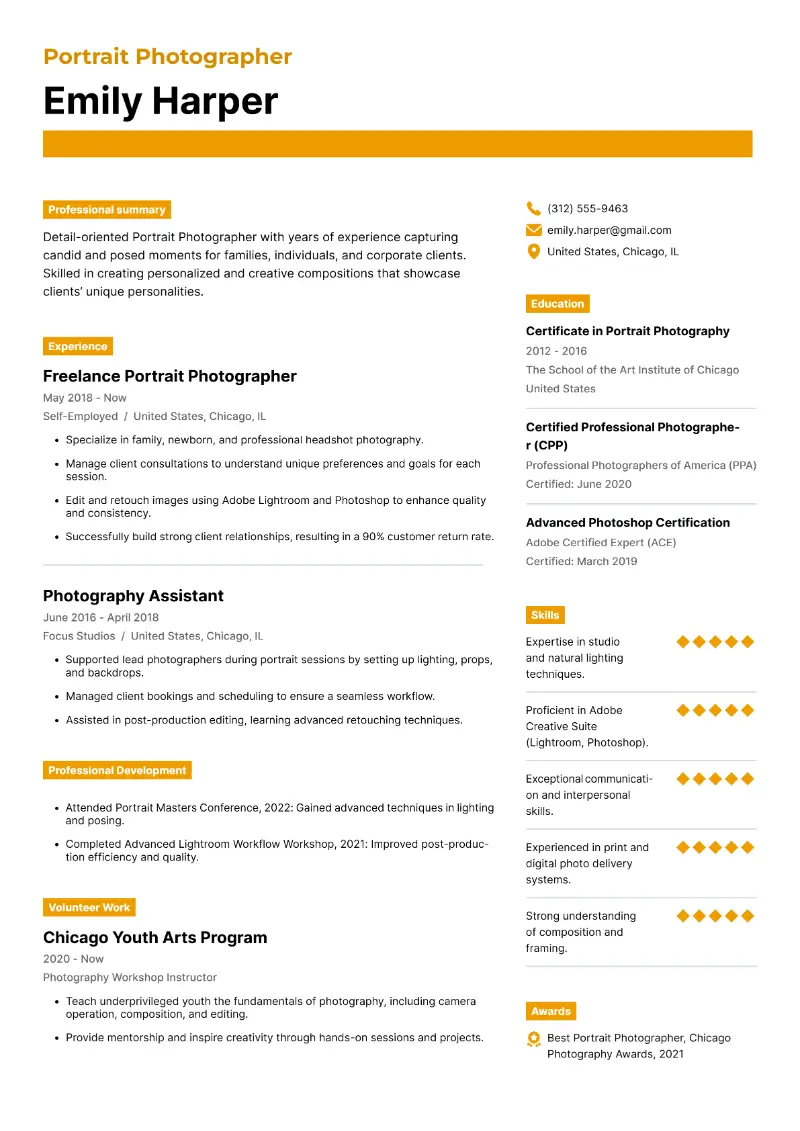 3 Freelance Photographer Resume Examples for 2025