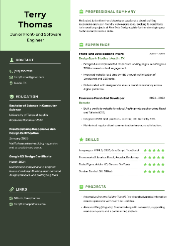 Junior Front-End Software Engineer Resume Junior Front-End Software Engineer Resume